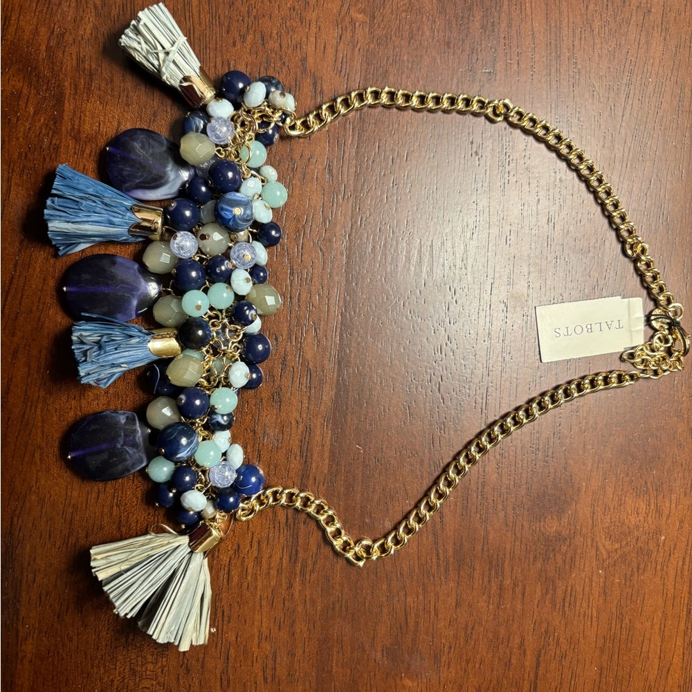 TALBOTS Gold and Blue Beaded Necklace